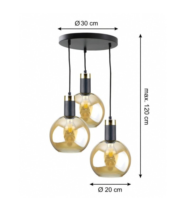 Auralis Cluster Pendant Ceiling Light Black Gold Amber Glass Shade 3x E27-9
