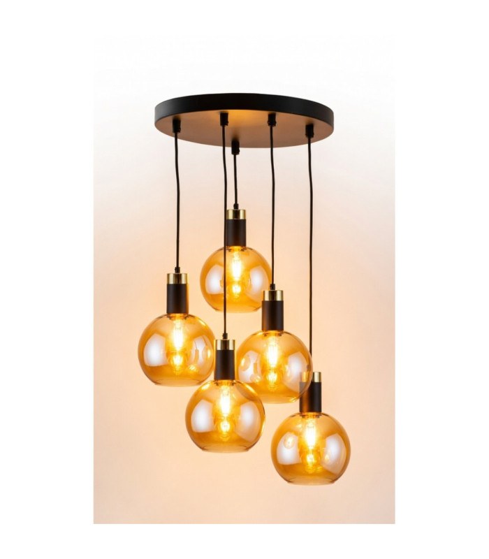 Auralis Cluster Pendant Ceiling Light Black Gold Amber Glass Shade 5x E27-3