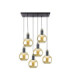 Auralis Cluster Pendant Ceiling Light Black Gold Amber Glass Shade 6x E27-1