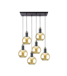 Auralis Cluster Pendant Ceiling Light Black Gold Amber Glass Shade 6x E27-1