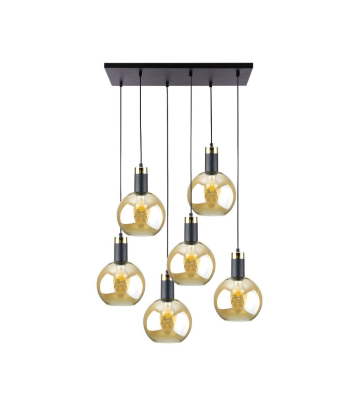 Auralis Cluster Pendant Ceiling Light Black Gold Amber Glass Shade 6x E27-1
