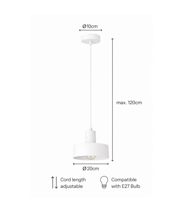 Velyo Dome Pendant Ceiling Light White 1x E27-5