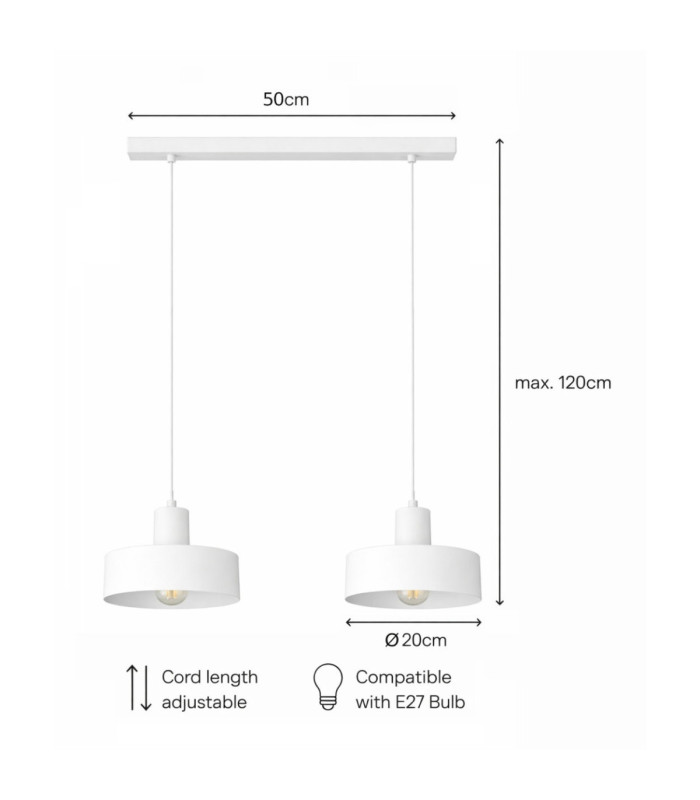 Velyo Bar Pendant Ceiling Light White 2x E27-5
