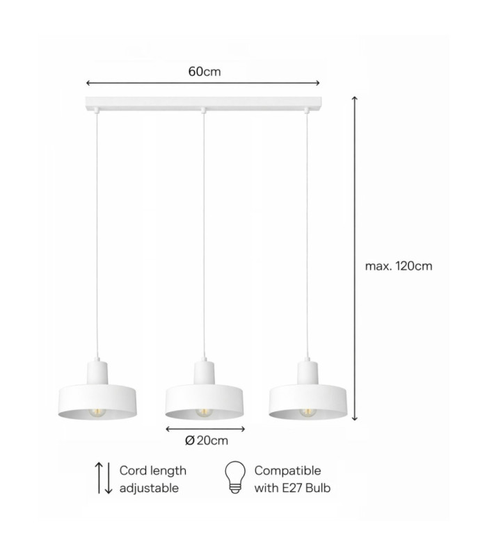 Velyo Bar Pendant Ceiling Light White 3x E27-5