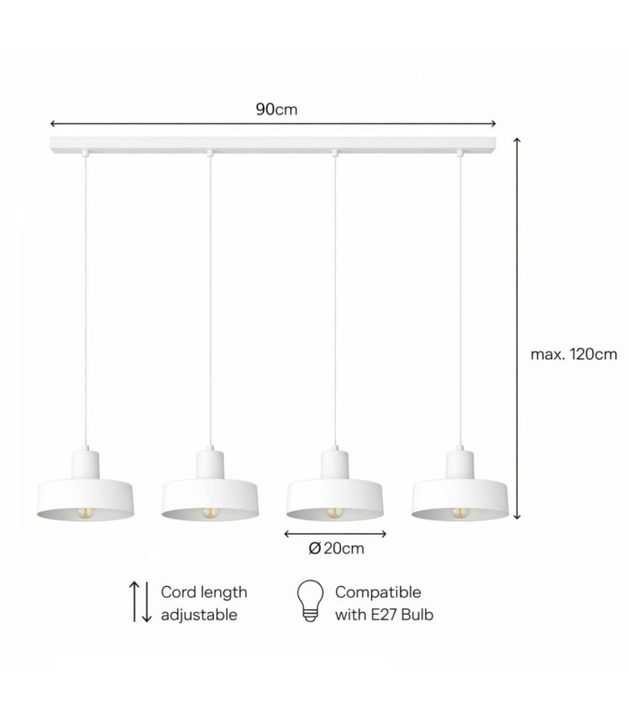 Velyo Bar Pendant Ceiling Light White 4x E27-6