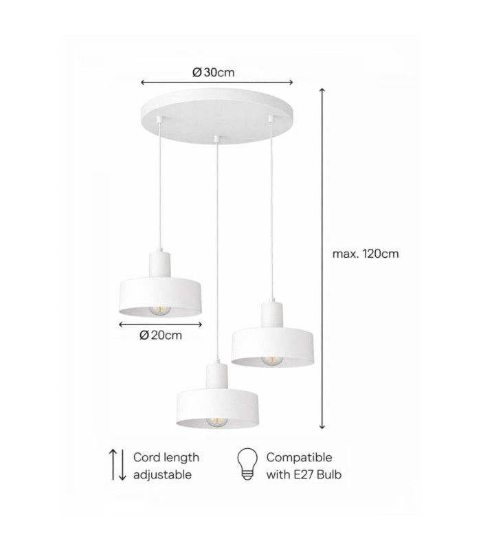 Velyo Cluster Pendant Ceiling Light White 3x E27-5
