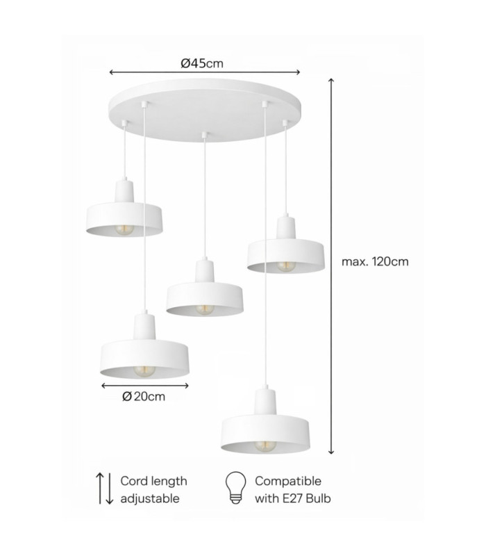 Velyo Cluster Pendant Ceiling Light White 5x E27-5