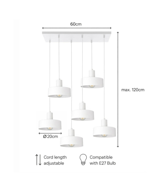 Velyo Cluster Pendant Ceiling Light White 6x E27-5