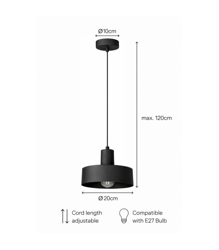 Velyo Dome Pendant Ceiling Light Black 1x E27-5
