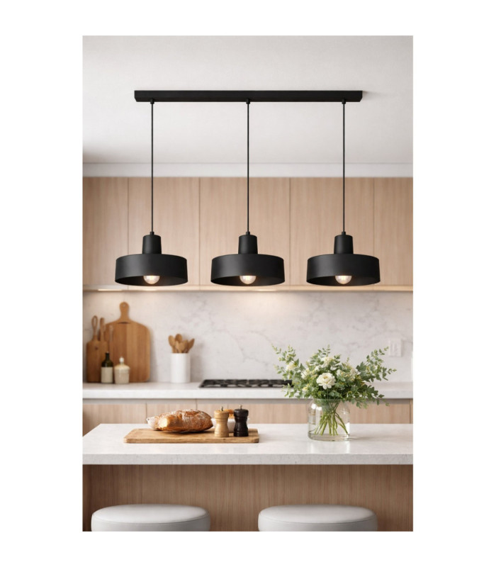 Velyo Bar Pendant Ceiling Light Black 3x E27-3