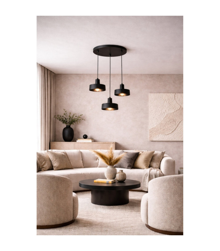 Velyo Cluster Pendant Ceiling Light Black 3x E27-3