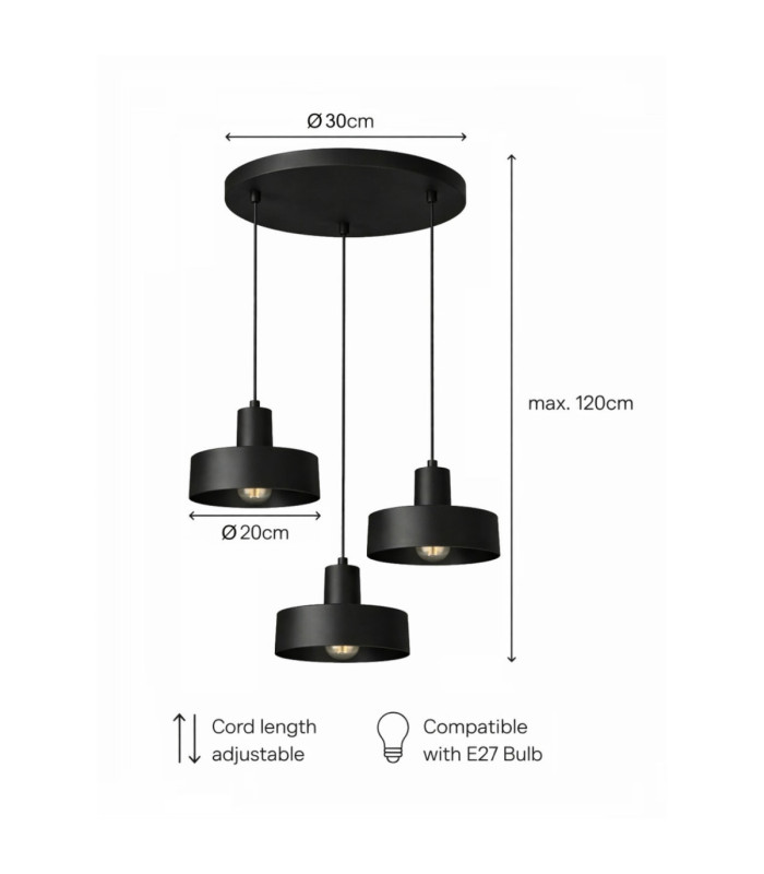 Velyo Cluster Pendant Ceiling Light Black 3x E27-5