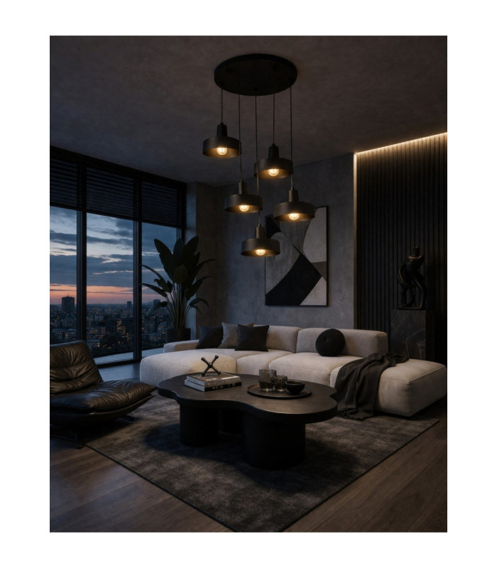 Velyo Cluster Pendant Ceiling Light Black 5x E27-3