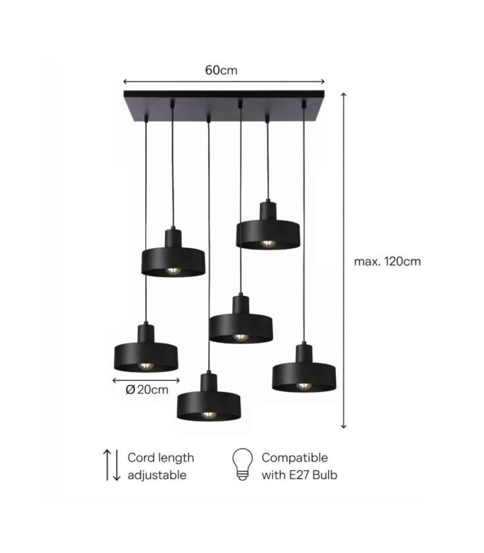 Velyo Cluster Pendant Ceiling Light Black 6x E27-5