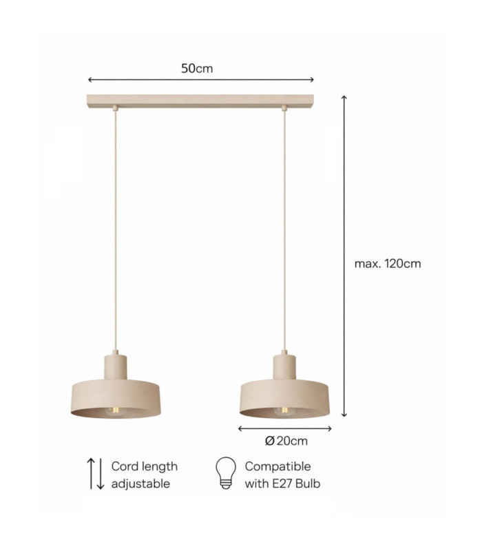 Velyo Bar Pendant Ceiling Light Beige 2x E27-5