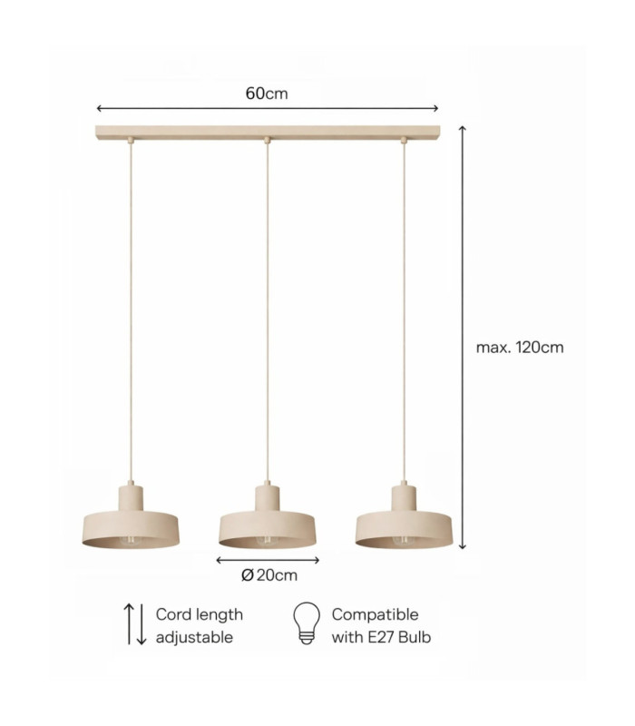 Velyo Bar Pendant Ceiling Light Beige 3x E27-5