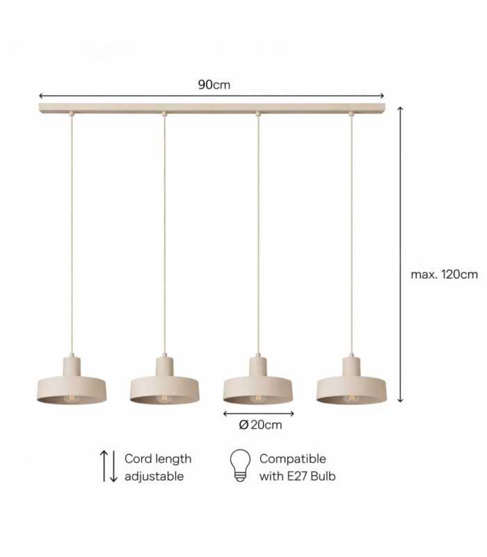Velyo Bar Pendant Ceiling Light Beige 4x E27-6
