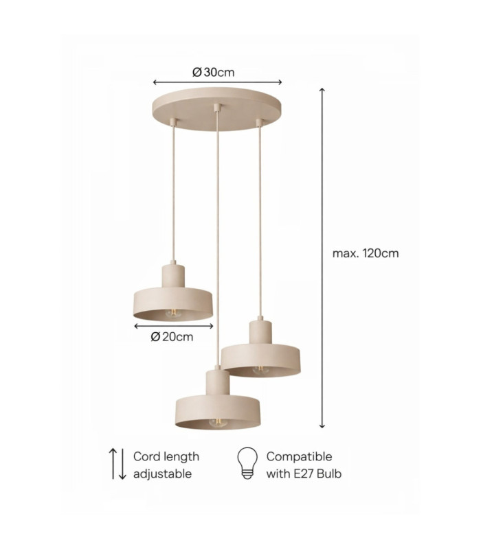 Velyo Cluster Pendant Ceiling Light Beige 3x E27-5