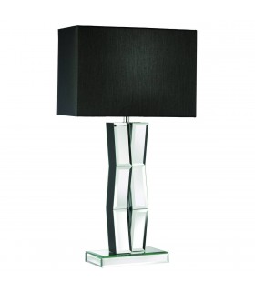 1 Light Wood Table Lamp with Mirrored Glass and Black Shade, E27 - 1