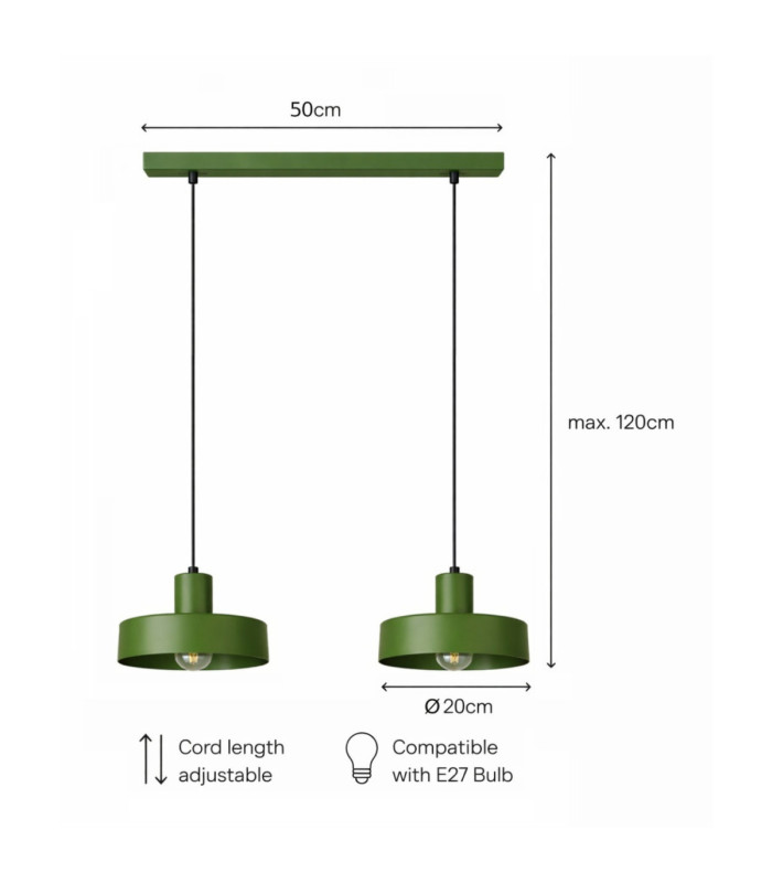 Velyo Bar Pendant Ceiling Light Green 2x E27-5