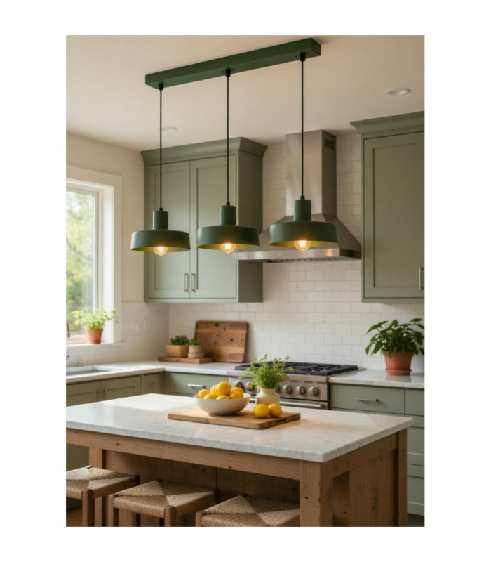 Velyo Bar Pendant Ceiling Light Green 3x E27-3
