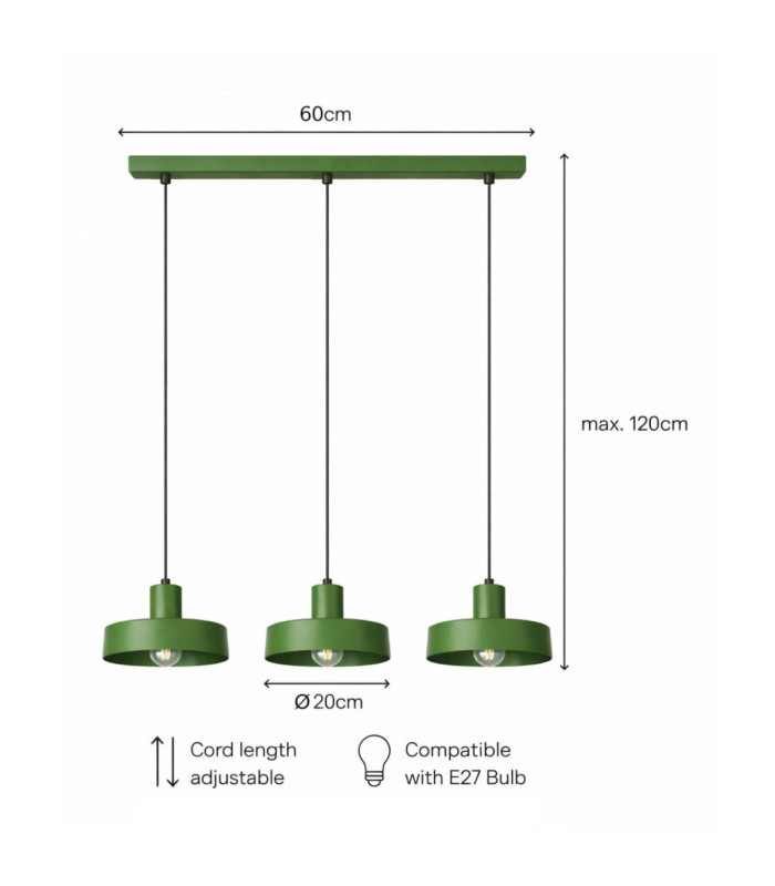 Velyo Bar Pendant Ceiling Light Green 3x E27-5