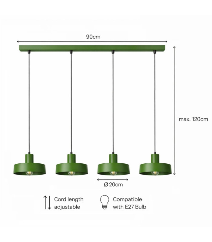 Velyo Bar Pendant Ceiling Light Green 4x E27-5