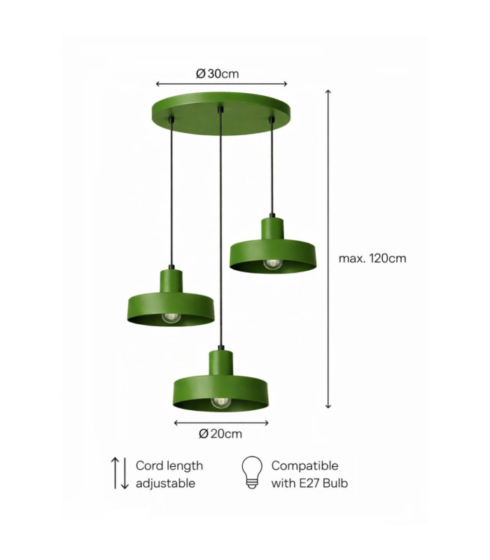 Velyo Cluster Pendant Ceiling Light Green 3x E27-5
