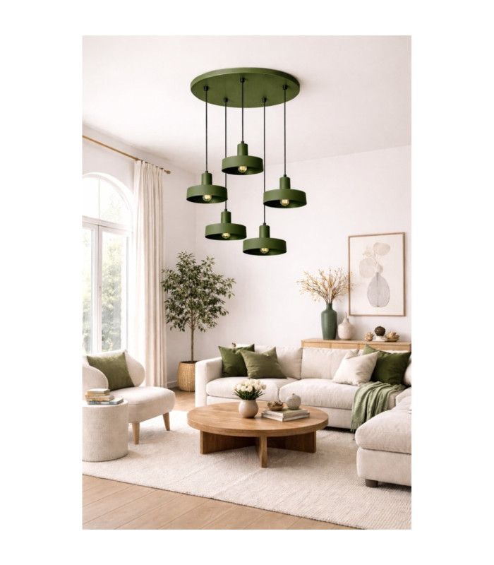 Velyo Cluster Pendant Ceiling Light Green 5x E27-3