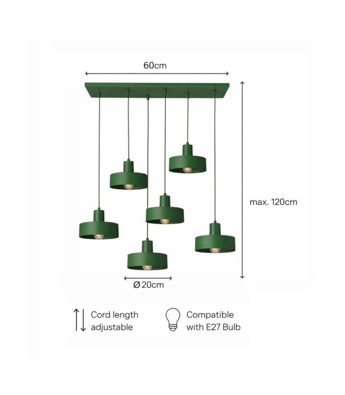 Velyo Cluster Pendant Ceiling Light Green 6x E27-5