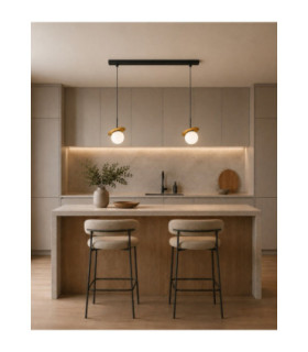 Aura Bar Pendant Ceiling Light Black Gold White Glass Shade 2x E27-2