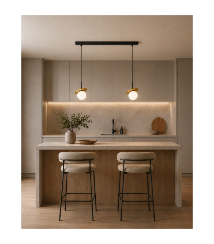Aura Bar Pendant Ceiling Light Black Gold White Glass Shade 2x E27-2