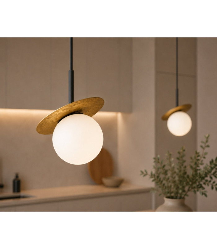 Aura Bar Pendant Ceiling Light Black Gold White Glass Shade 2x E27-3