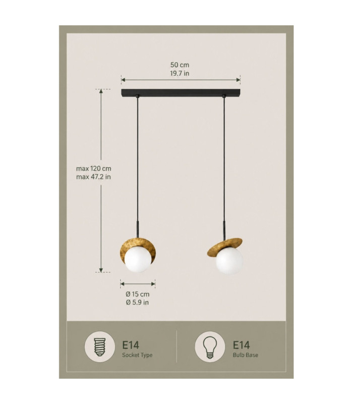 Aura Bar Pendant Ceiling Light Black Gold White Glass Shade 2x E27-4