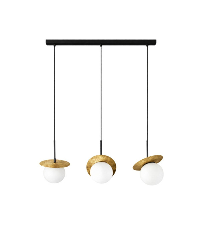 Aura Bar Pendant Ceiling Light Black Gold White Glass Shade 3x E27-1