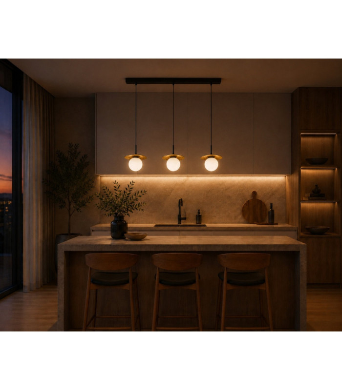 Aura Bar Pendant Ceiling Light Black Gold White Glass Shade 3x E27-2
