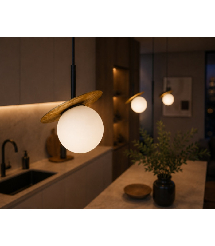 Aura Bar Pendant Ceiling Light Black Gold White Glass Shade 3x E27-3