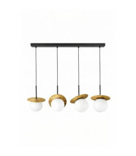 Aura Bar Pendant Ceiling Light Black Gold White Glass Shade 4x E27-1