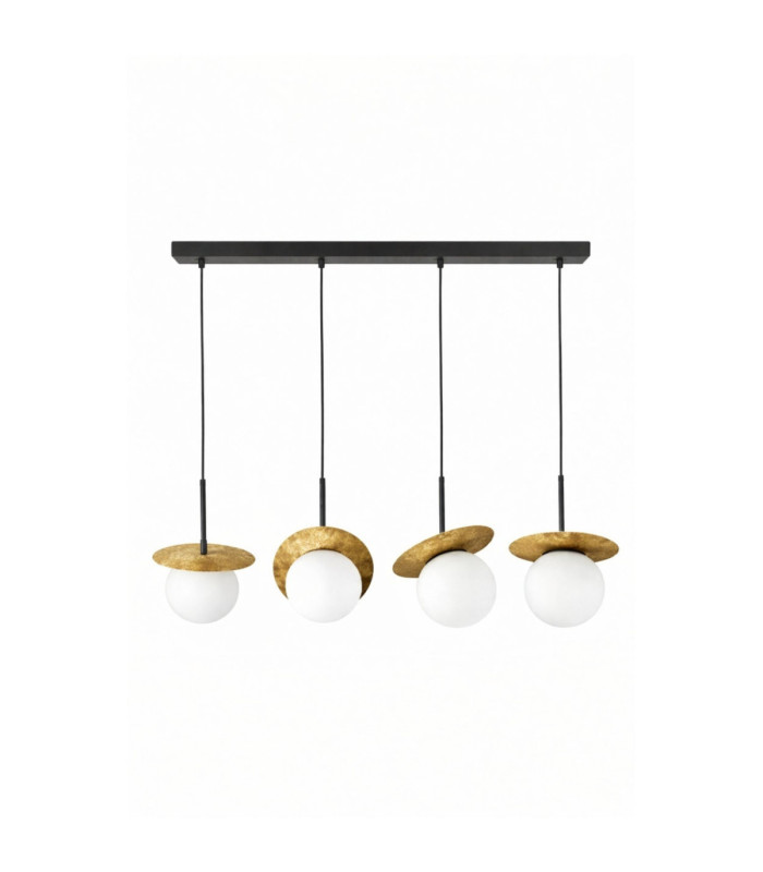 Aura Bar Pendant Ceiling Light Black Gold White Glass Shade 4x E27-1