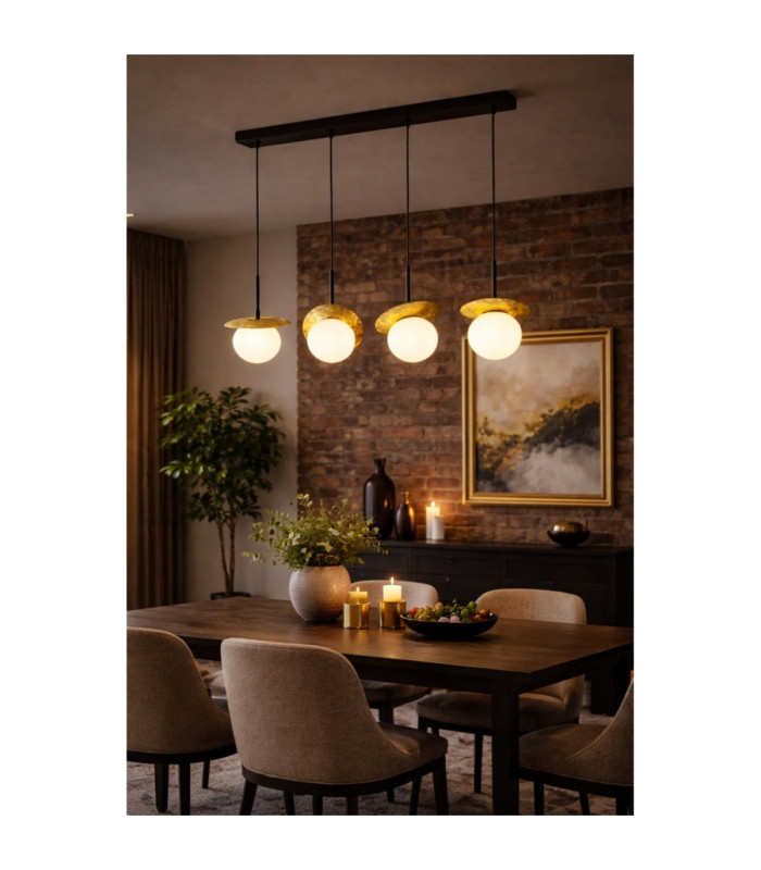 Aura Bar Pendant Ceiling Light Black Gold White Glass Shade 4x E27-2