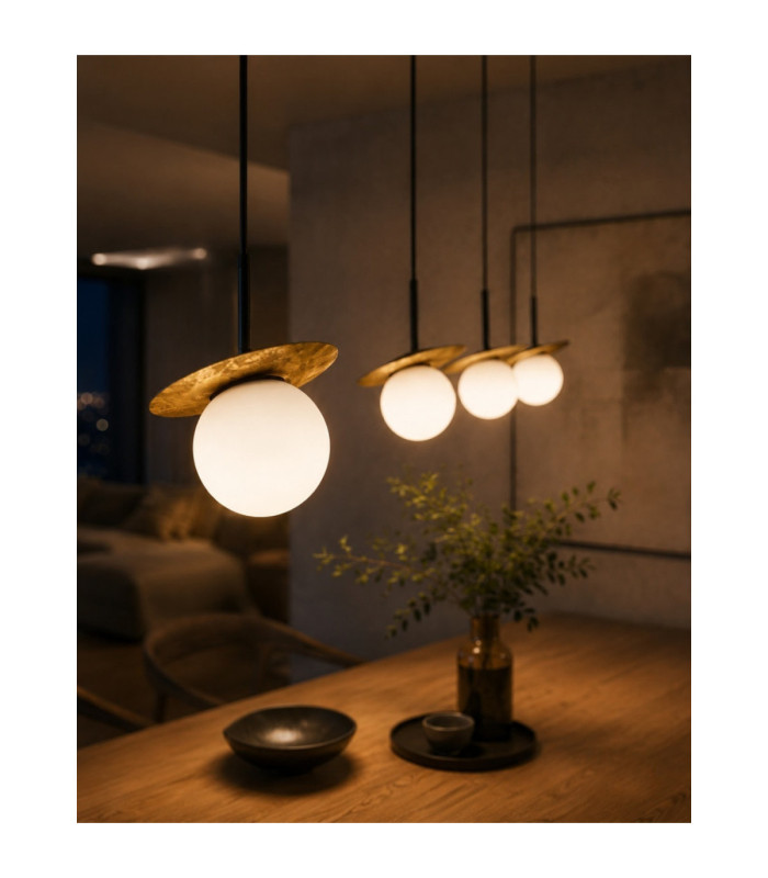 Aura Bar Pendant Ceiling Light Black Gold White Glass Shade 4x E27-3