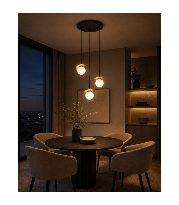 Aura Cluster Pendant Ceiling Light Black Gold White Glass Shade 3x E27-2