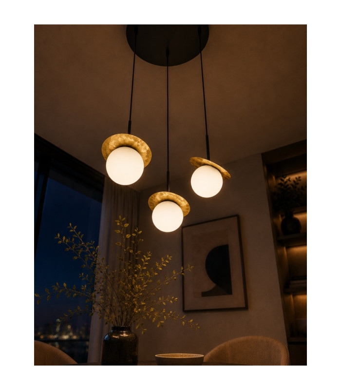 Aura Cluster Pendant Ceiling Light Black Gold White Glass Shade 3x E27-3