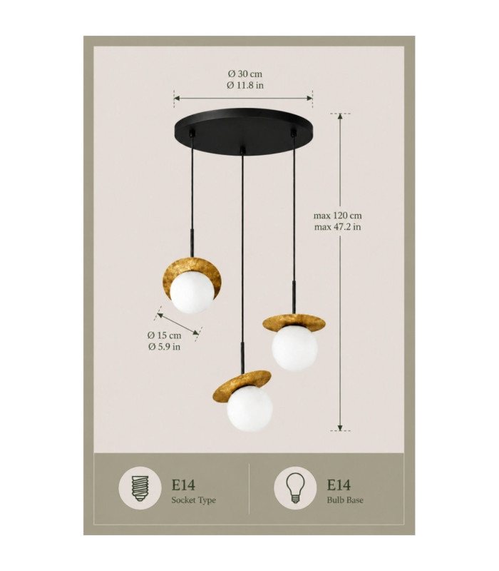 Aura Cluster Pendant Ceiling Light Black Gold White Glass Shade 3x E27-4