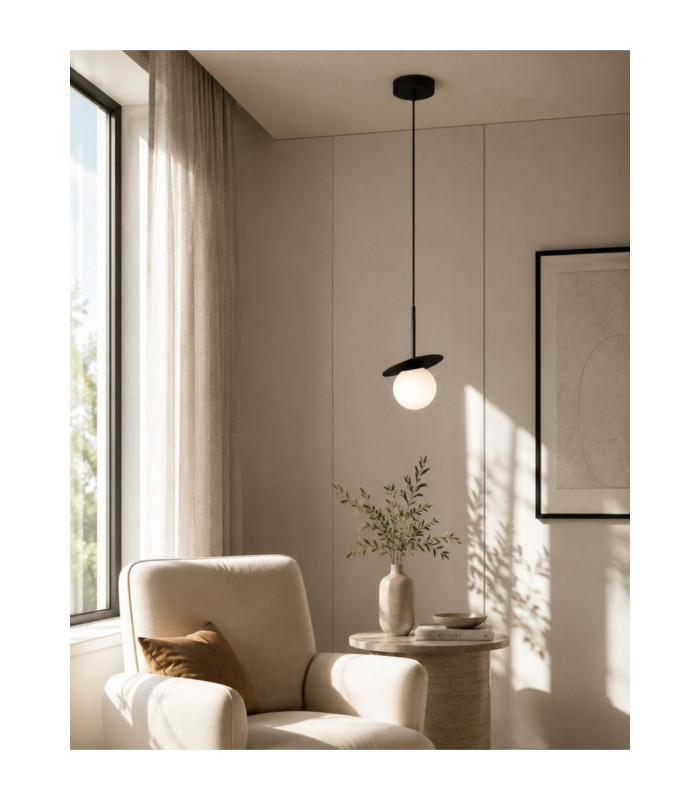 Aura Globe Pendant Ceiling Light Black White Glass Shade 1x E27-2