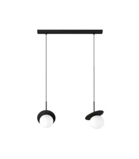 Aura Bar Pendant Ceiling Light Black White Glass Shade 2x E27-1