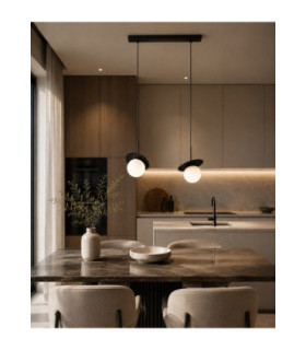 Aura Bar Pendant Ceiling Light Black White Glass Shade 2x E27-2
