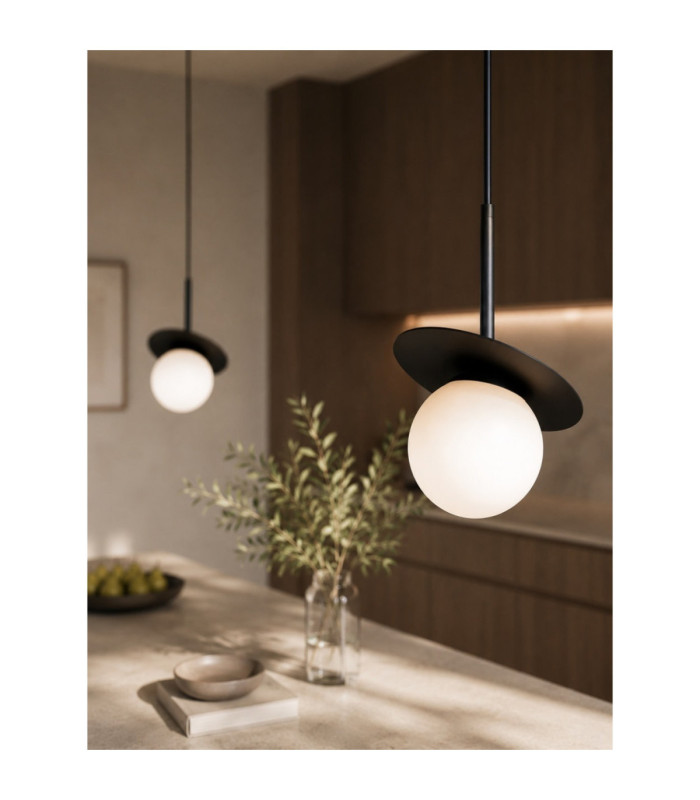 Aura Bar Pendant Ceiling Light Black White Glass Shade 2x E27-3