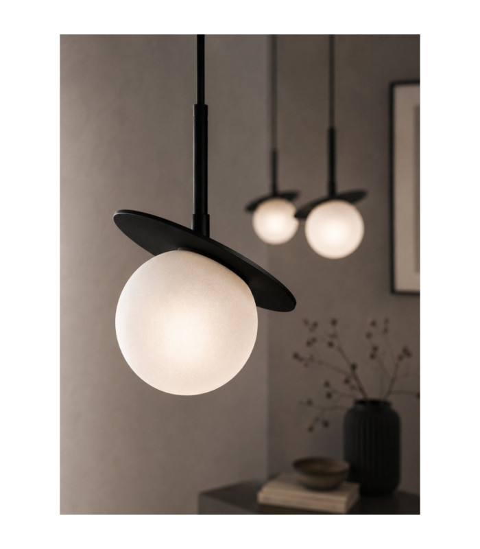 Aura Bar Pendant Ceiling Light Black White Glass Shade 3x E27-3