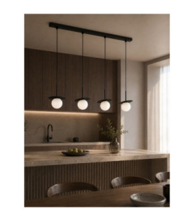 Aura Bar Pendant Ceiling Light Black White Glass Shade 4x E27-2